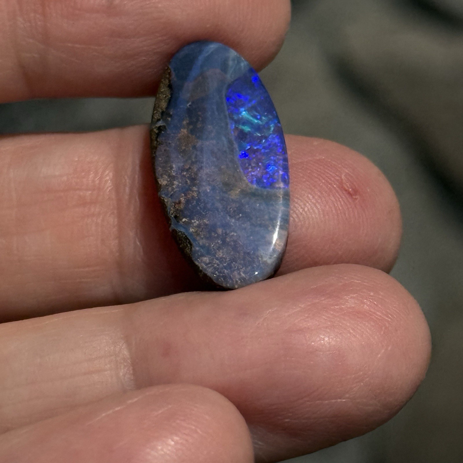 13.25ct 24x12x5mm Unique Blue Australian Boulder Opal Oval Cabochon Ring Gem