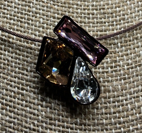 Touchstone Three Color Crystal Slide Pendant on Brown Rhodium Plated Cord