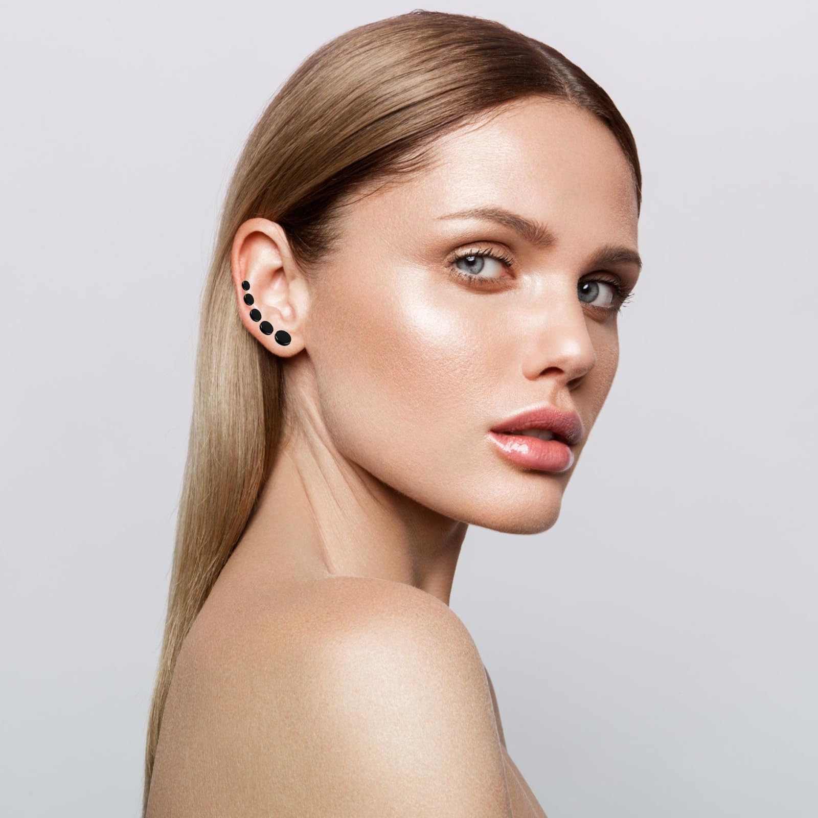 6 Pairs Flat Back Earrings, Black 4mm, 5mm, 6mm, 7mm, 8mm, 10mm,