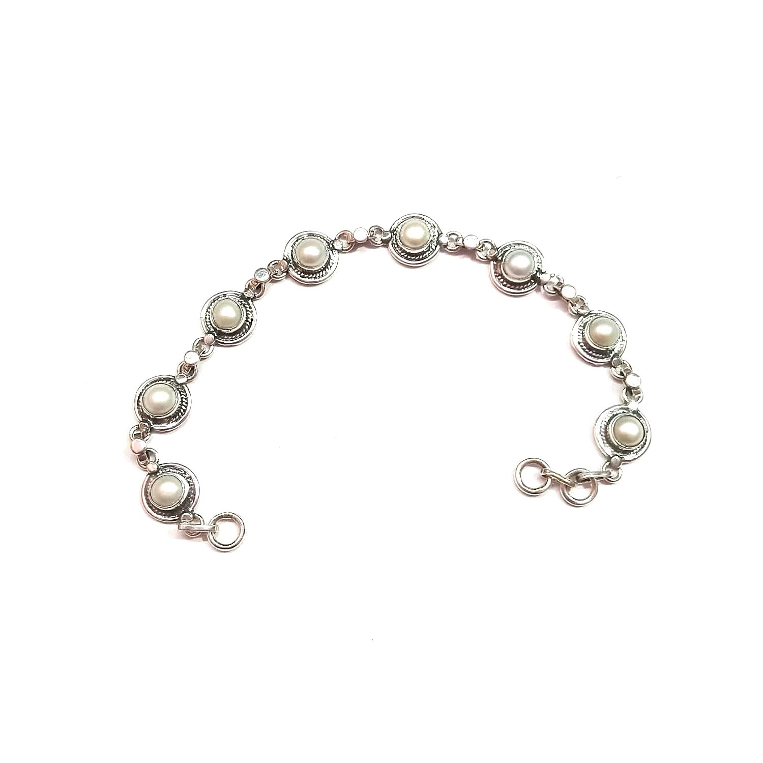 White Pearl Gemstone Handmade 925 Sterling Silver Jewelry Bracelet Sz-7-8″