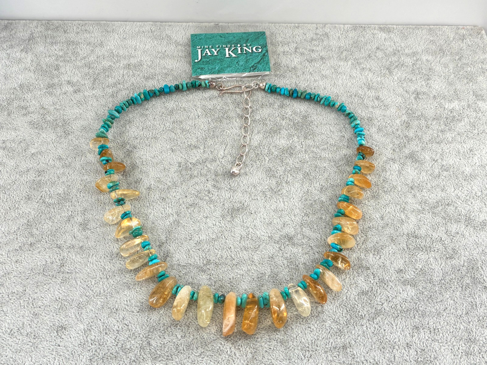 Jay King DTR Iron Mountain Turquoise Natural Citrine Eclectic Bead Necklace 925