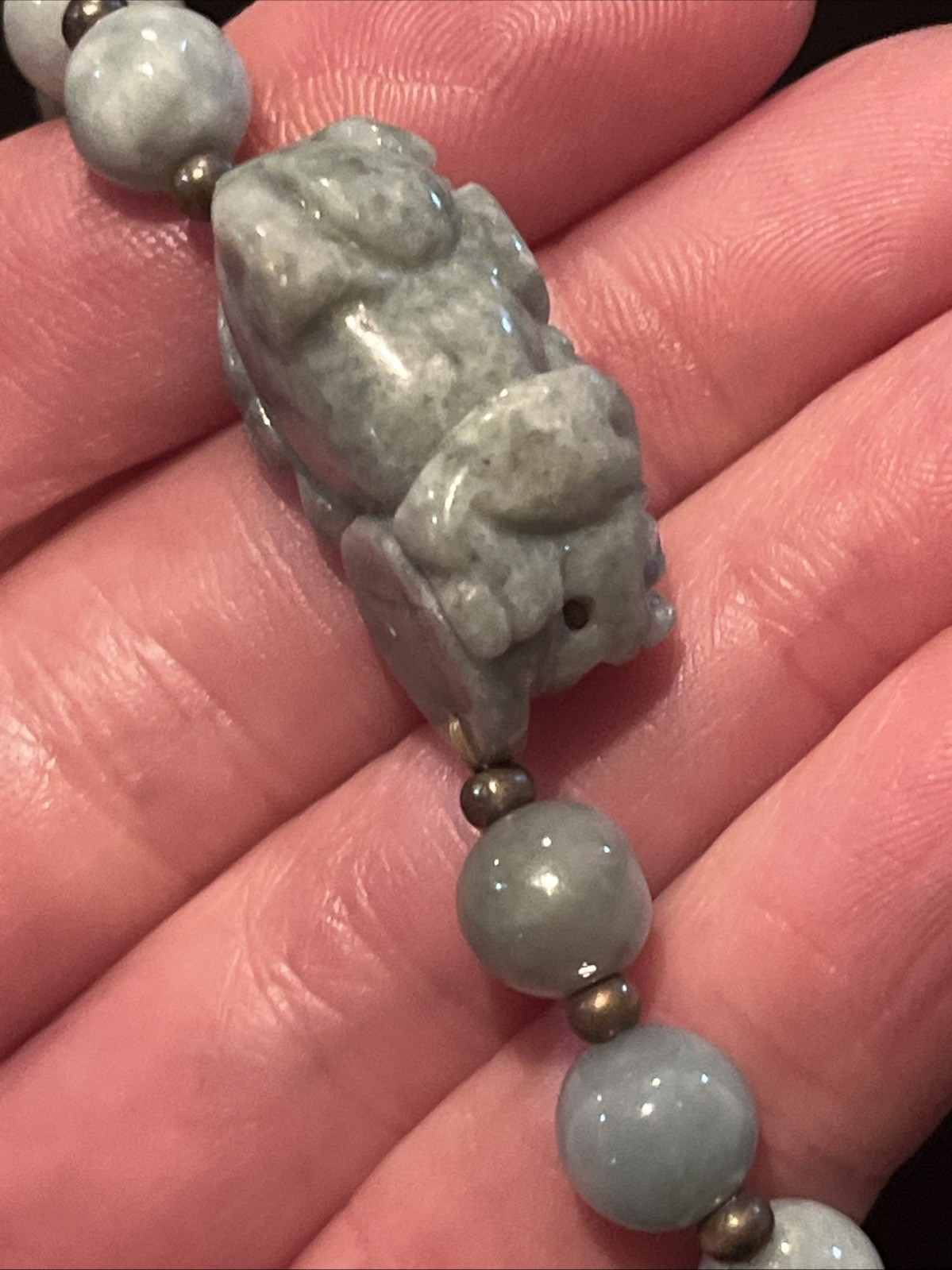 Burmese Jade bracelet Carved Pixiu Round Bead Natural Jadite Type Stretch