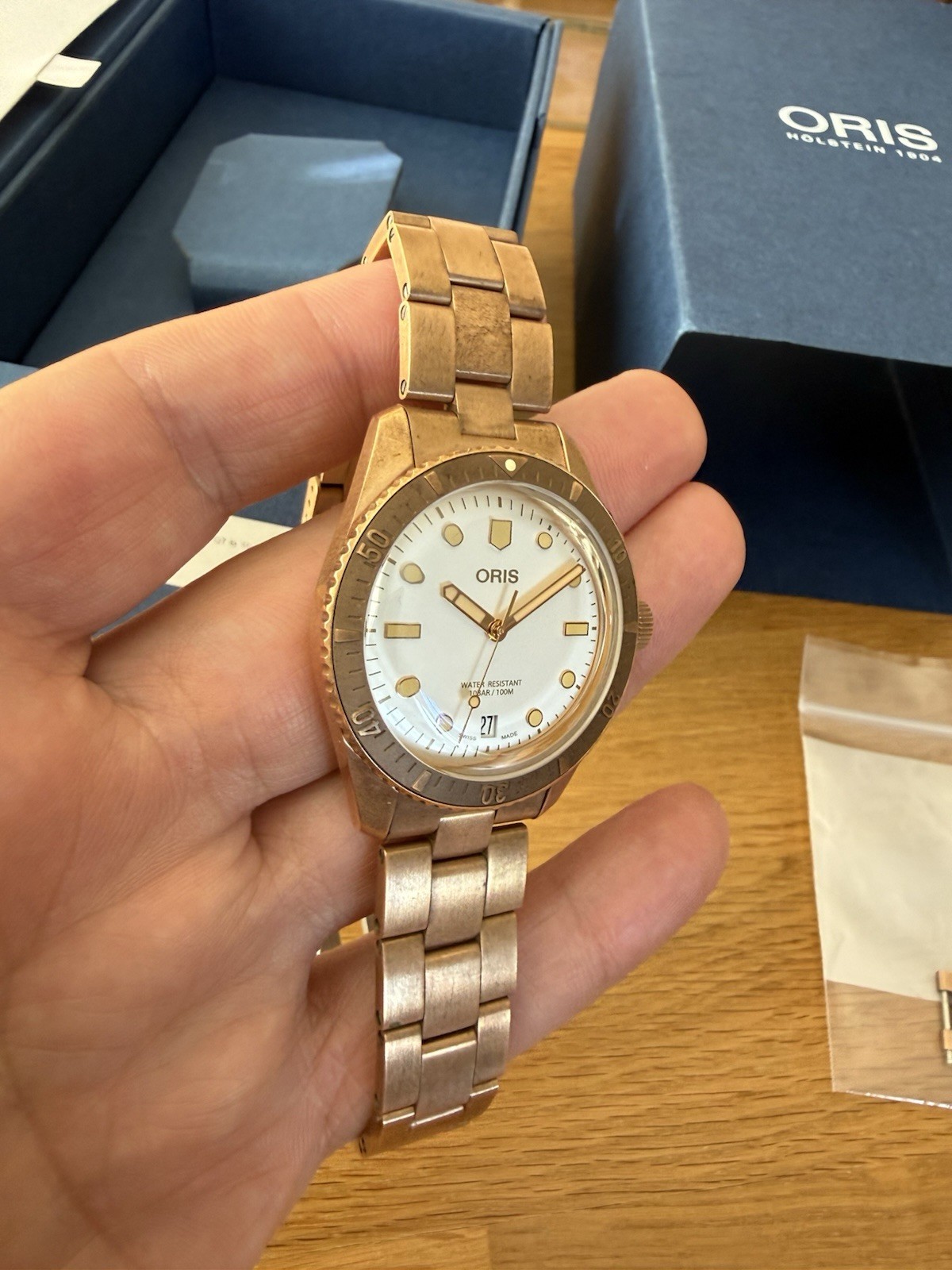 Oris Diver Sixty-Five Date Bronze White Dial Watch 01 733 7771 3151-07 8 19 15