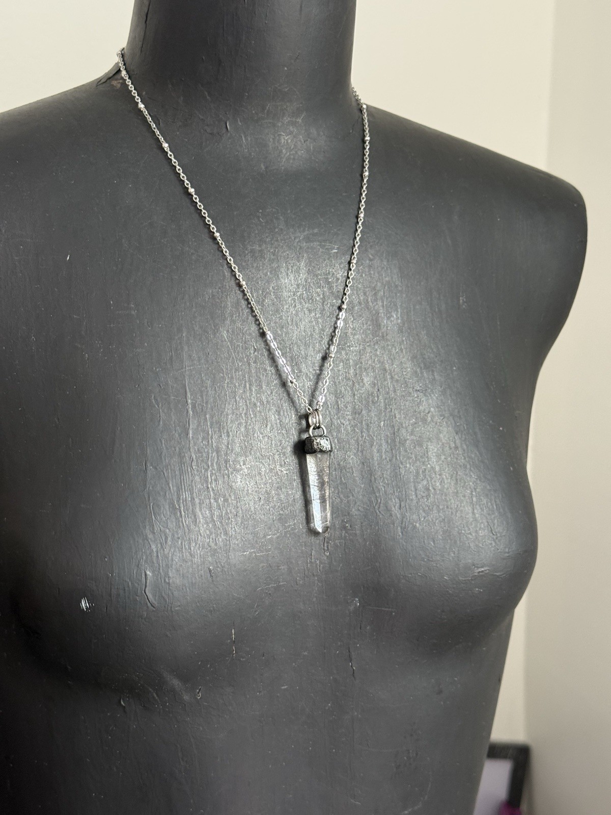 rutilated quartz point pendant necklace statement jewelry black rutile in Quartz