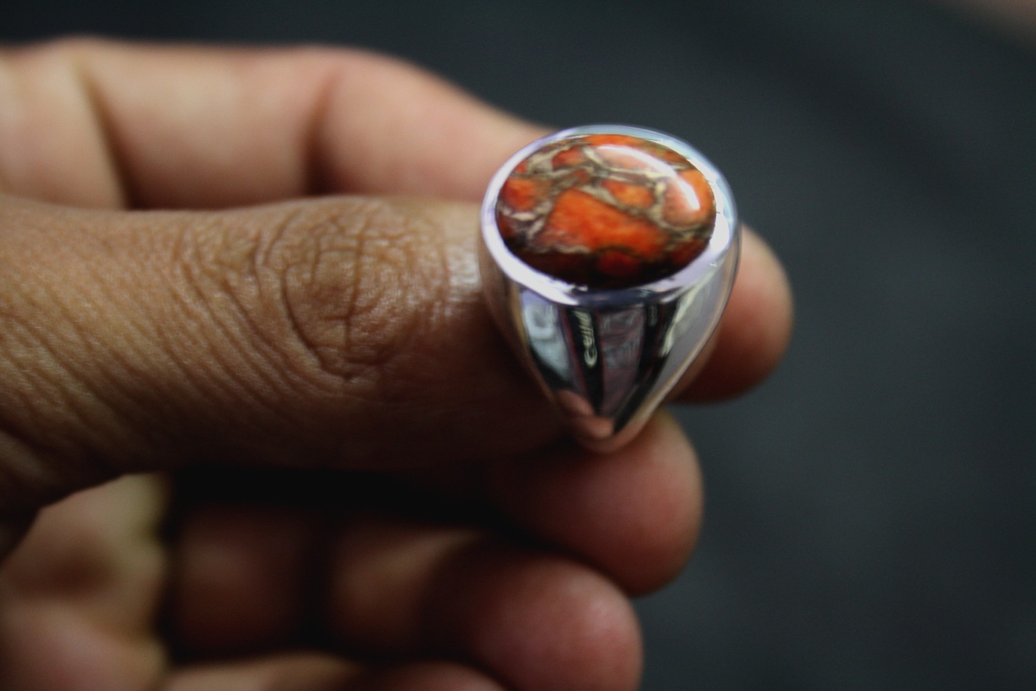 Solid 925 Sterling Silver Natural Golden Copper Turquoise Gemstone Men’s Ring