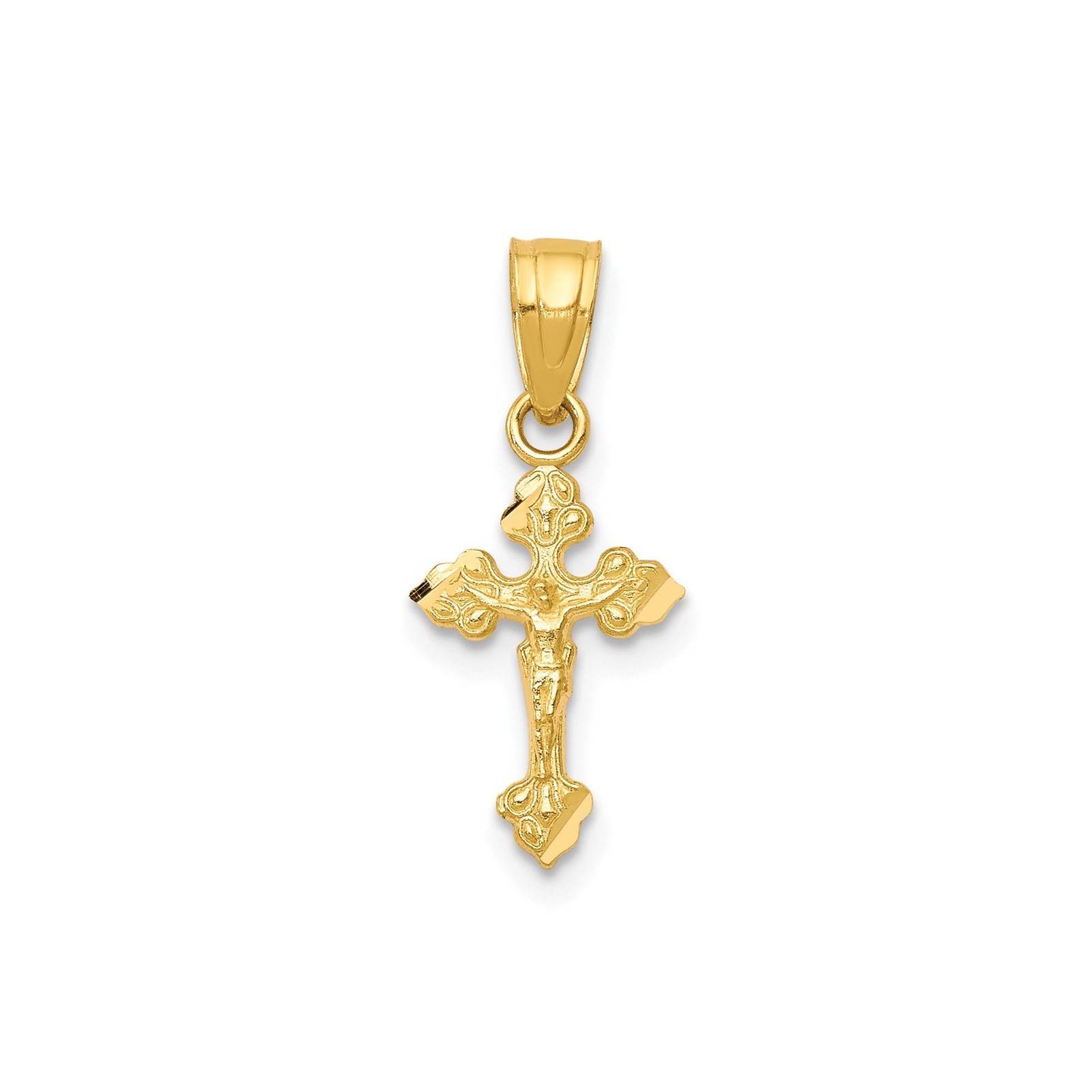 Solid Yellow Gold Crucifix Cross Pendant Jesus Religious Charm for Men Women