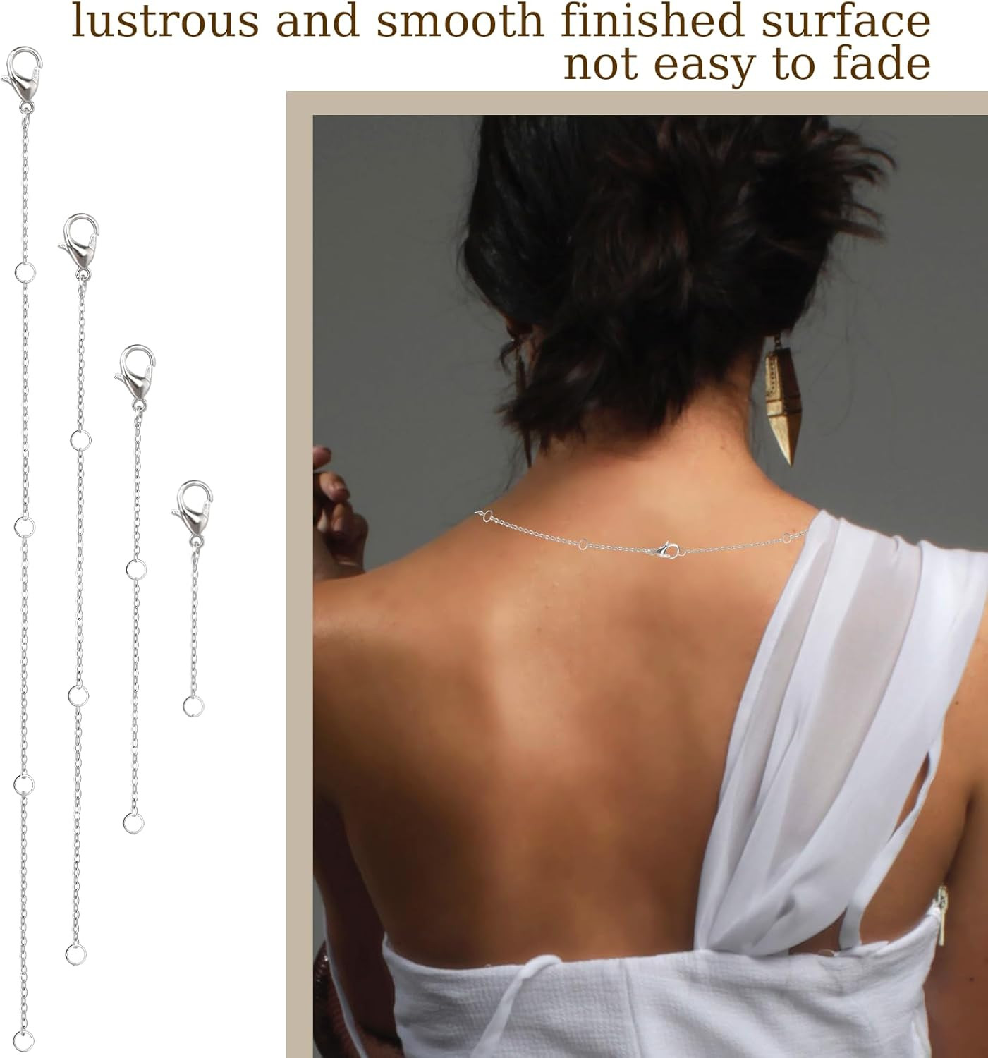 4 Pack Necklace Extender Chain, 4 Size Silver Necklace Extenders, 2/4/6/8 in Cha