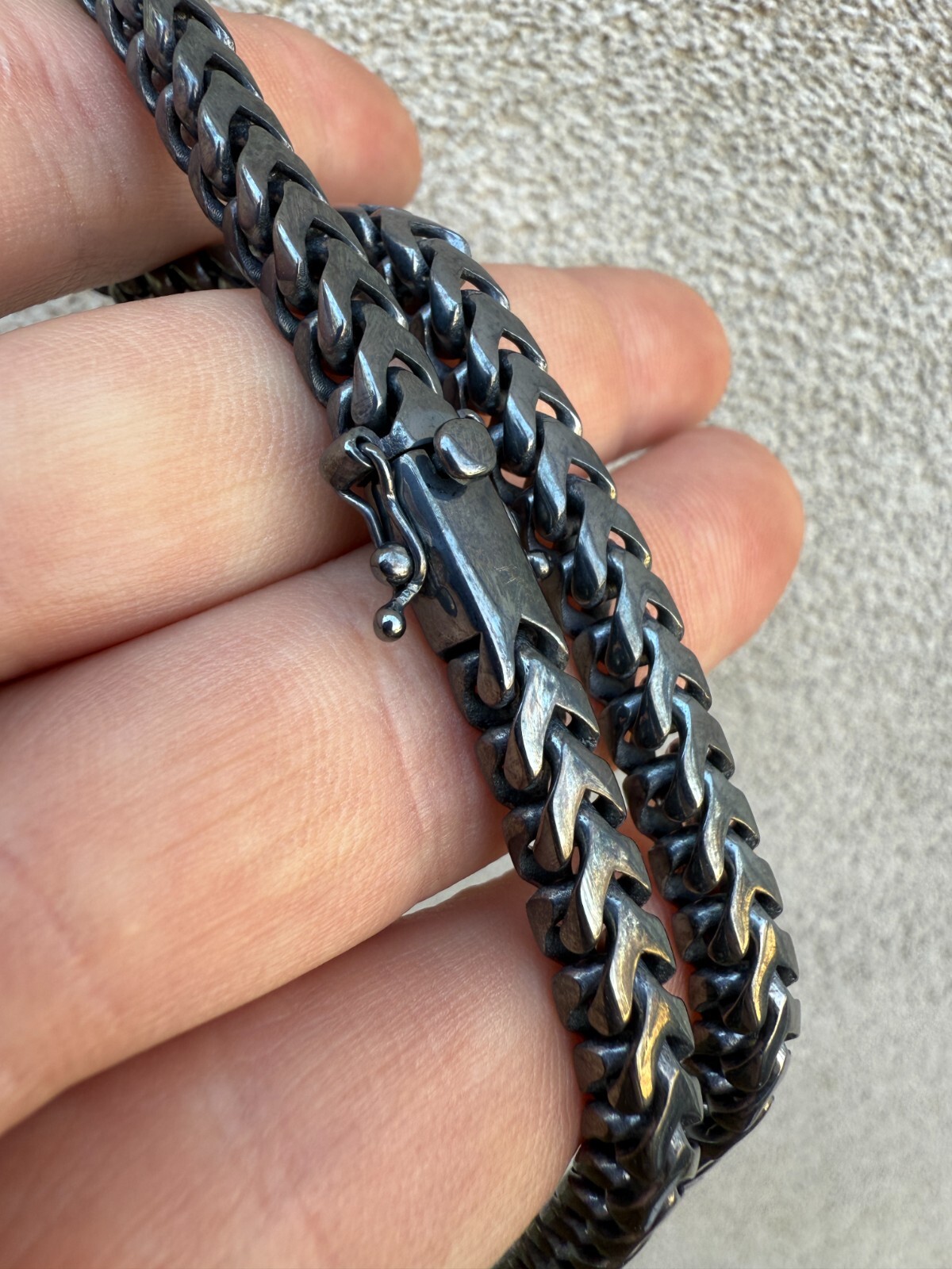 Handmade Franco Chain Necklace Black Rhodium Over Real 925 Silver Box Lock 6mm