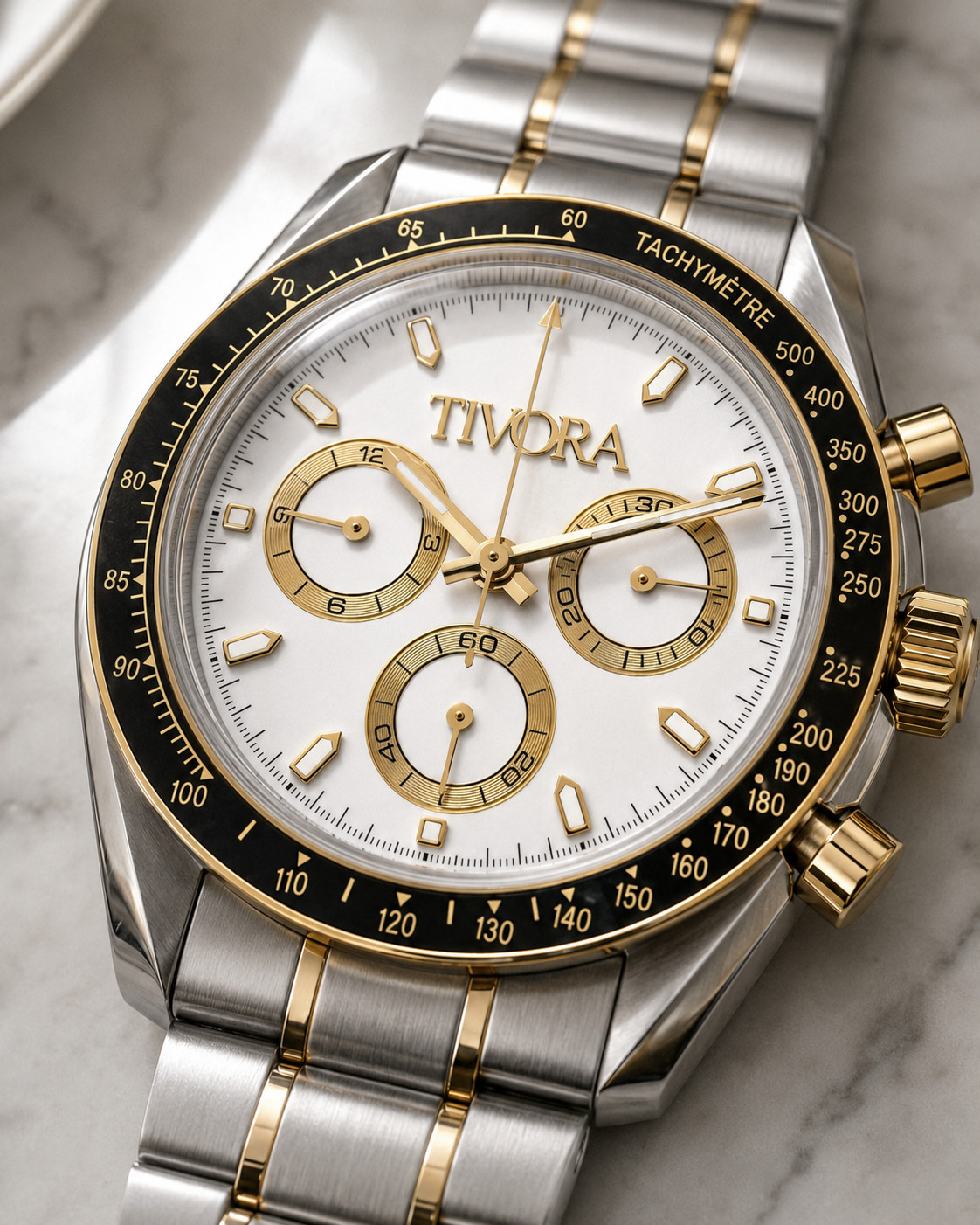 TÍVORÁ Veyron Two Tone Steel Frost Dial – Custom Branded Automatic Chronograph