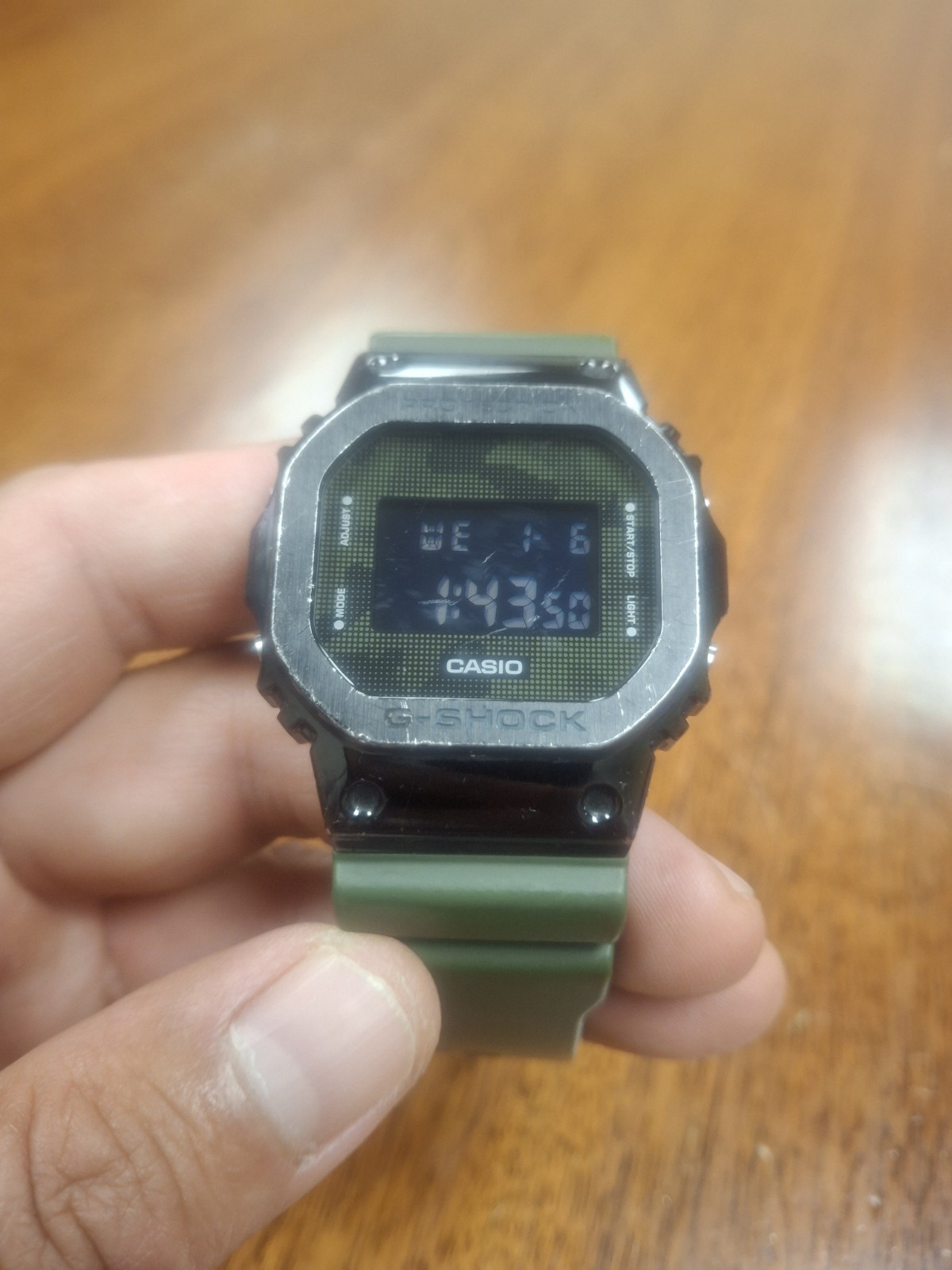 Casio G-shock GM-5600B Negative Display Metal Bezel Green Band Watch