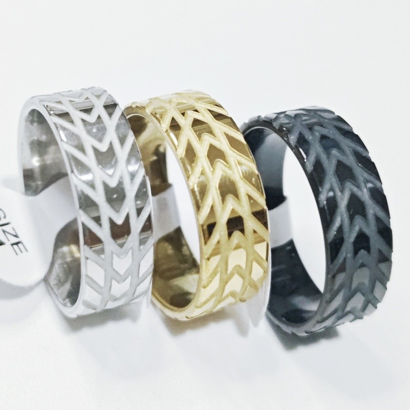 36 Pcs 8mm Tire Tread Pattern Stainless Steel Rings 3 Tone Unisex Comfort Fit