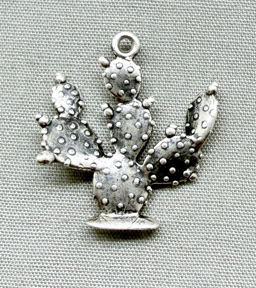 Vintage Sterling Silver Cactus Charm Prickly Pear Southwest Desert Plant WM