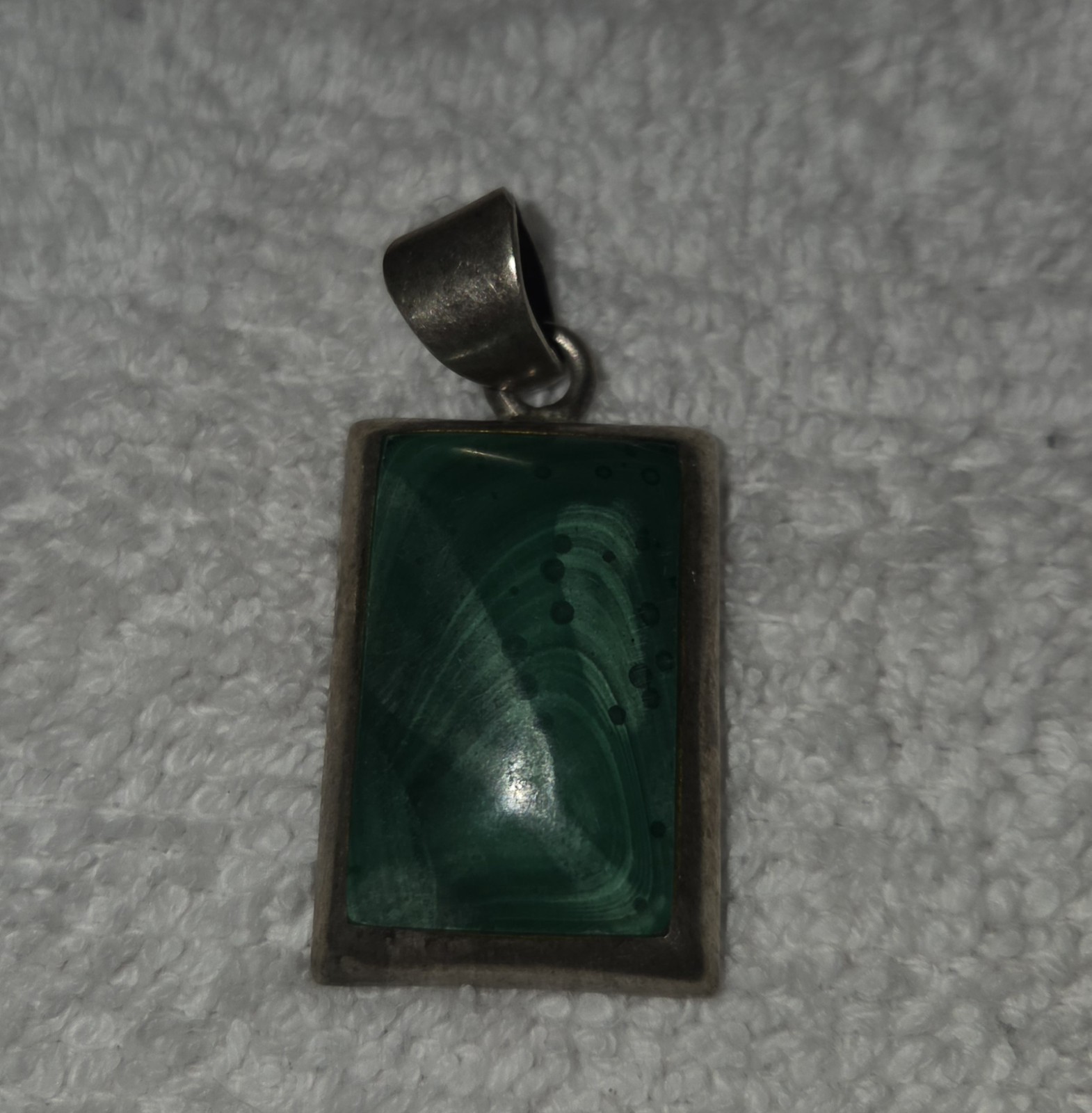 Vintage TN-50 Mexico Sterling Silver Natural Malachite Pendant Rectangle Green