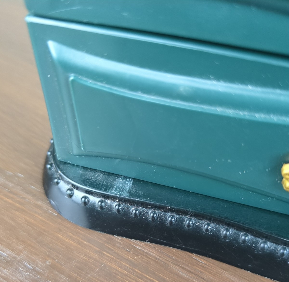 Plastic Table Top Dresser Drawer Jewelry Box Dark Green Gold Florals Paisley Fab