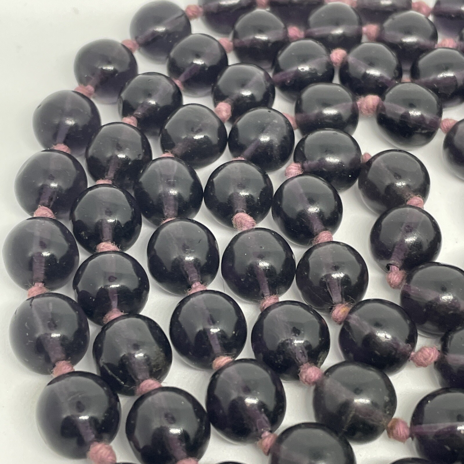 Vintage Deep Purple Chinese Glass Hand Knotted Round Bead Long Necklace 29”