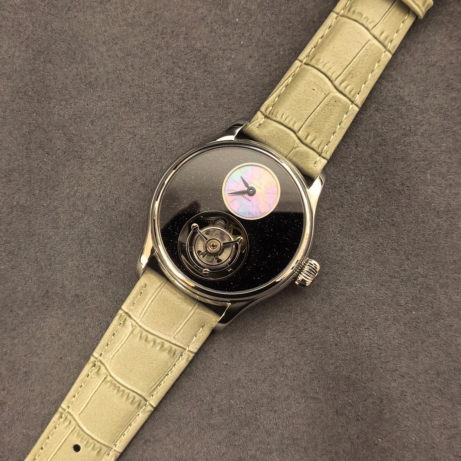 Merkur Men Tourbillon Watch 42mm Mechanical Wristwatch Sapphie Crystal Sand Dial