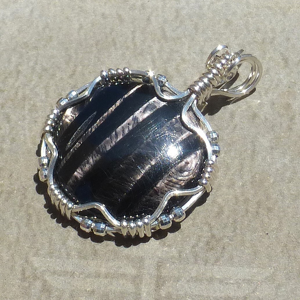 Natural Hypersthene cabochon in Sterling silver PENDANT (Stone 33.5 TCW)
