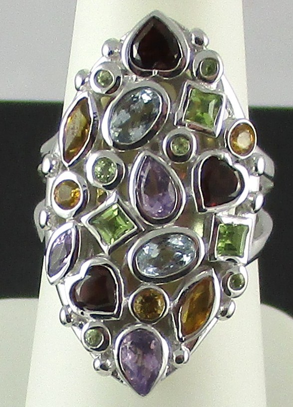 Princess Jaipur 2.52ct Multigemstone Sterling Marquise-Shaped Ring – Size 7