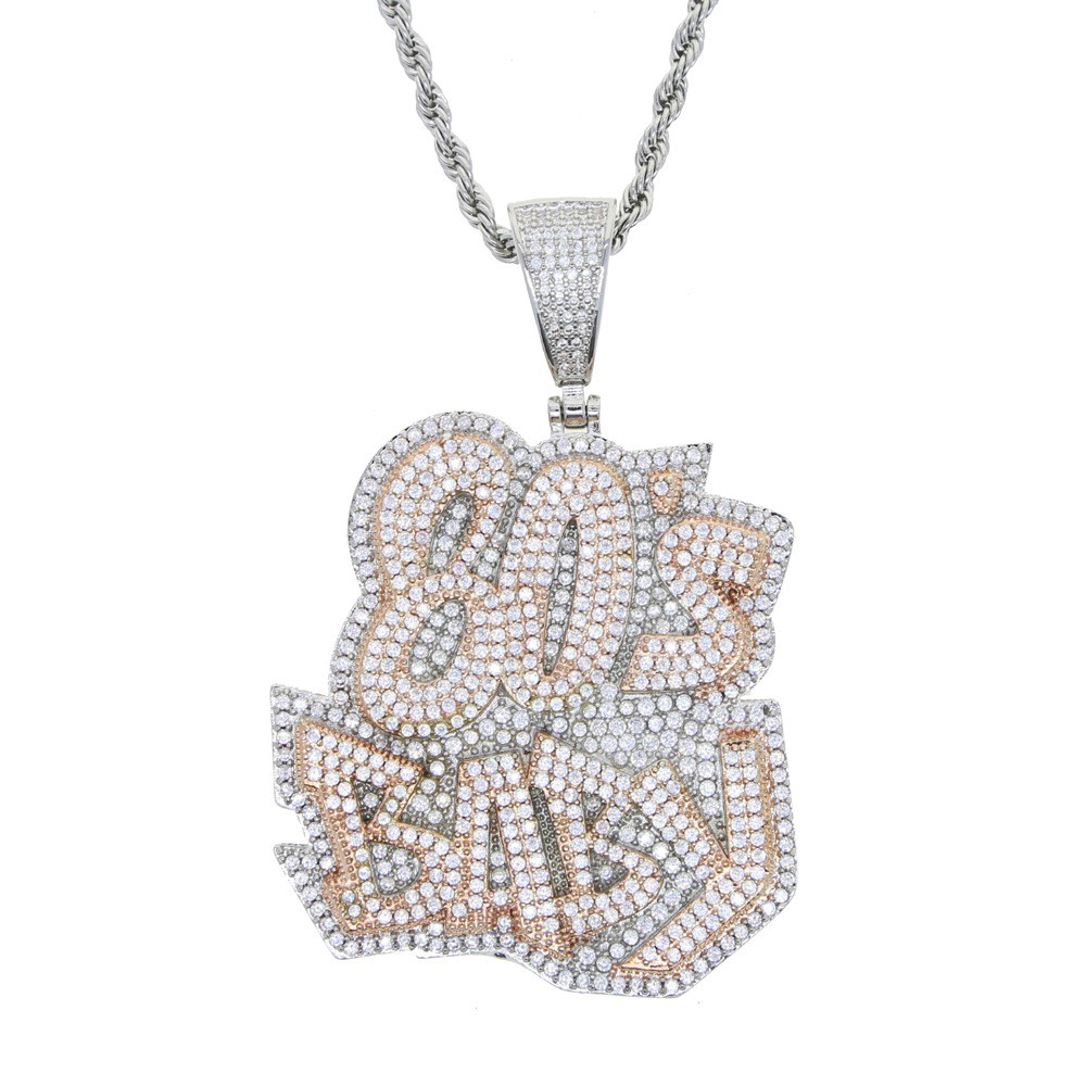 Hip Hop Letter Pendant Necklace Gold Filled Zircon Lucky Rapper Accessories Gift