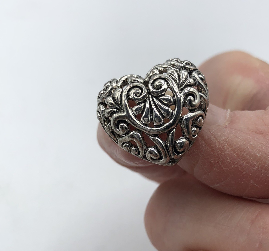Silver Filigree Heart Earrings Pierced Post 1990’s Approx 3/4”x3/4”. Not Signed