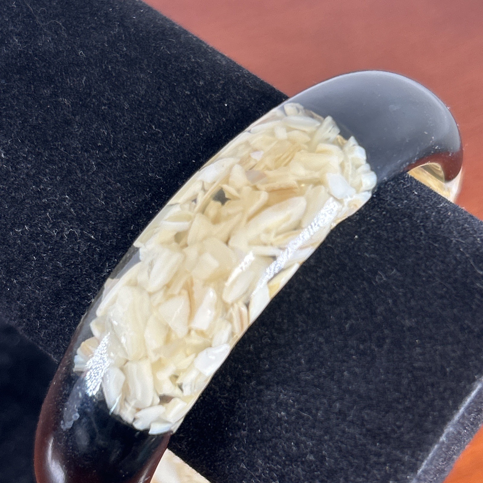 Resin Black Cream Bangle Bracelet Vintage Stackable Retro Boho Fashion Jewelry