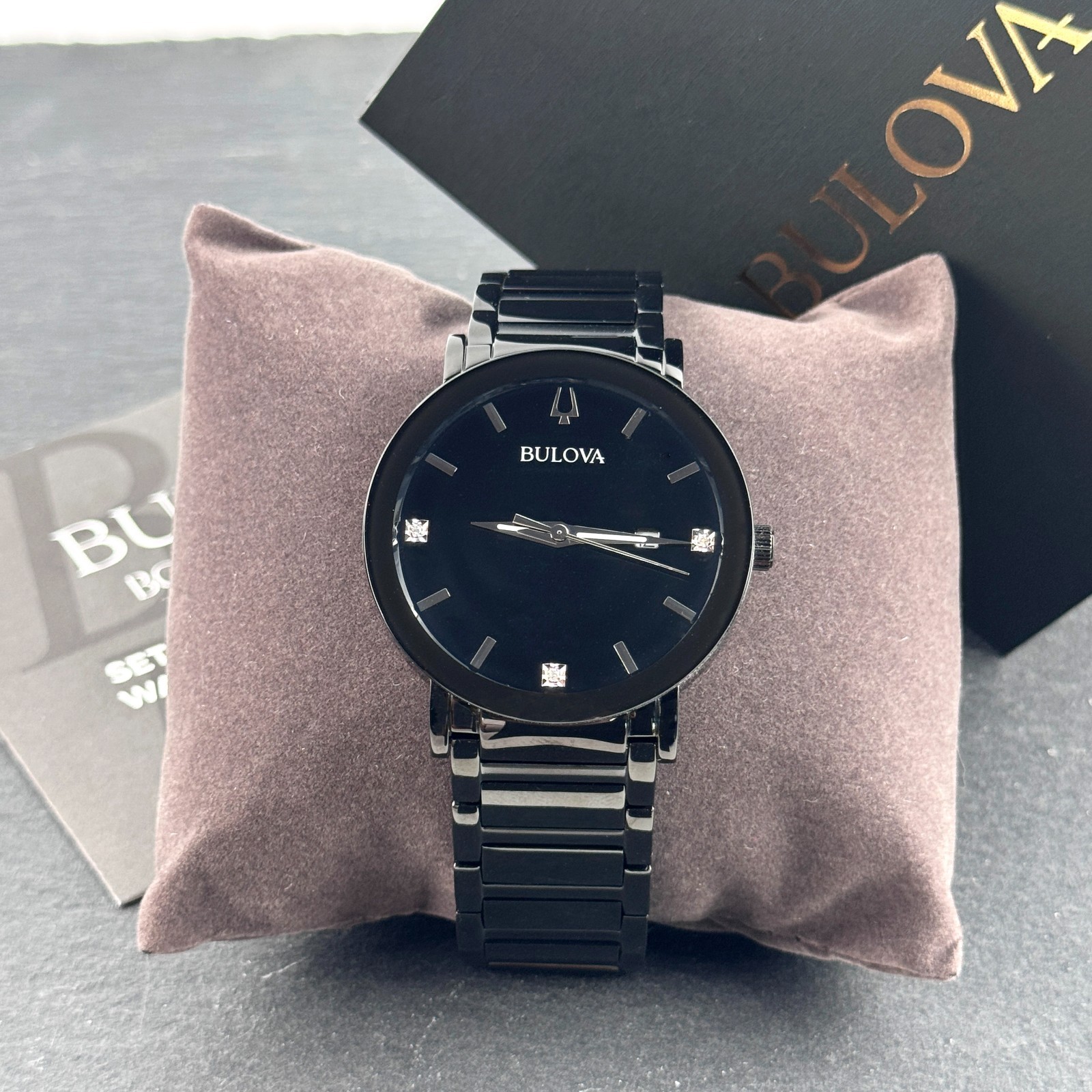Bulova Futuro Men’s Modern 98D144 Black Diamond Dial Quartz Watch 42mm