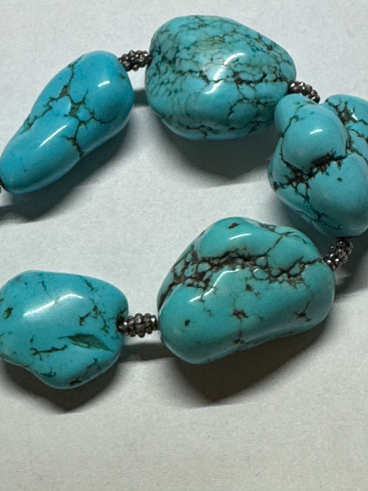 Chunky Blue Turquoise Look Nugget Necklace 20″ 925 Clasp 130g 19 Stones