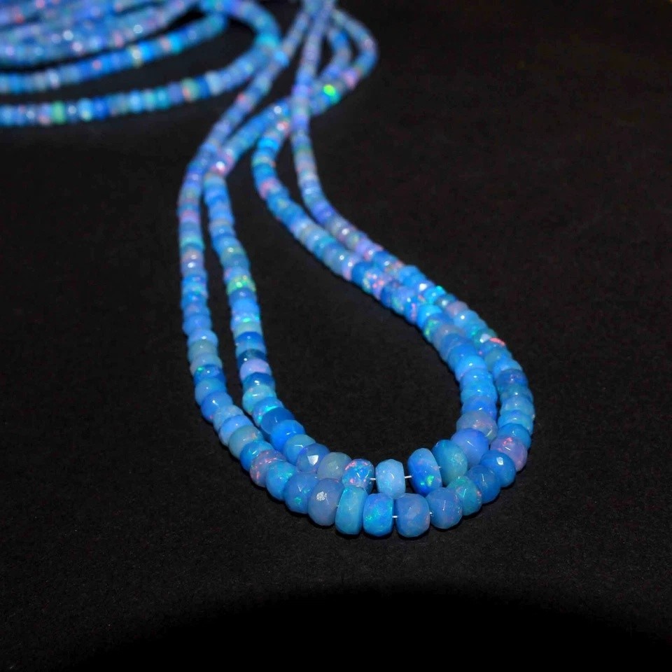 4-6mm Natural Blue Ethiopian Fire Opal Faceted Roundell Gemstone Beads 4 Inch
