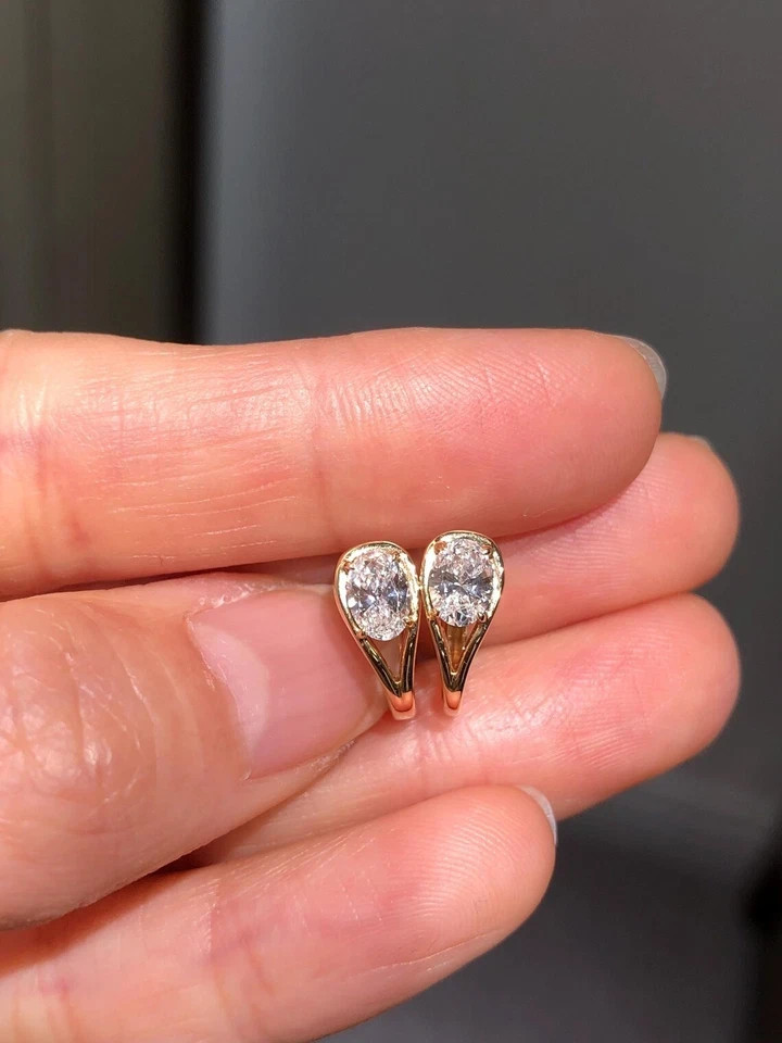 IGI 3.00 Ct E-VS1 Oval Lab Grown Diamond Hoop/Huggie Earrings 14K Yellow Gold