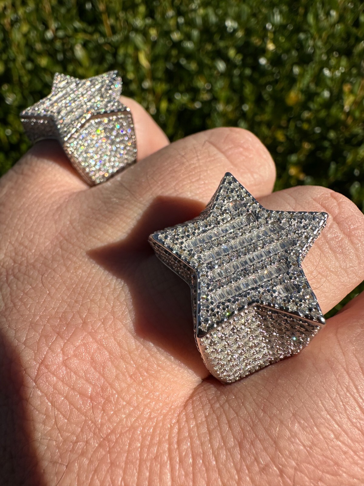 MOISSANITE Real 925 Silver Iced Baguette Star Shape Ring Passes Tester Hip Hop