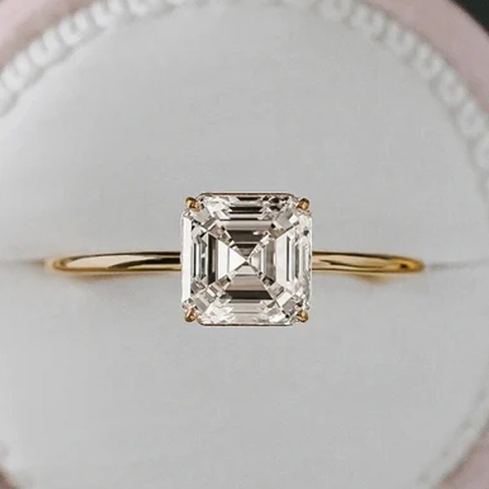 2.96Ct Asscher Cut Moissanite Solitaire Engagement Ring In 14k White Gold Plated