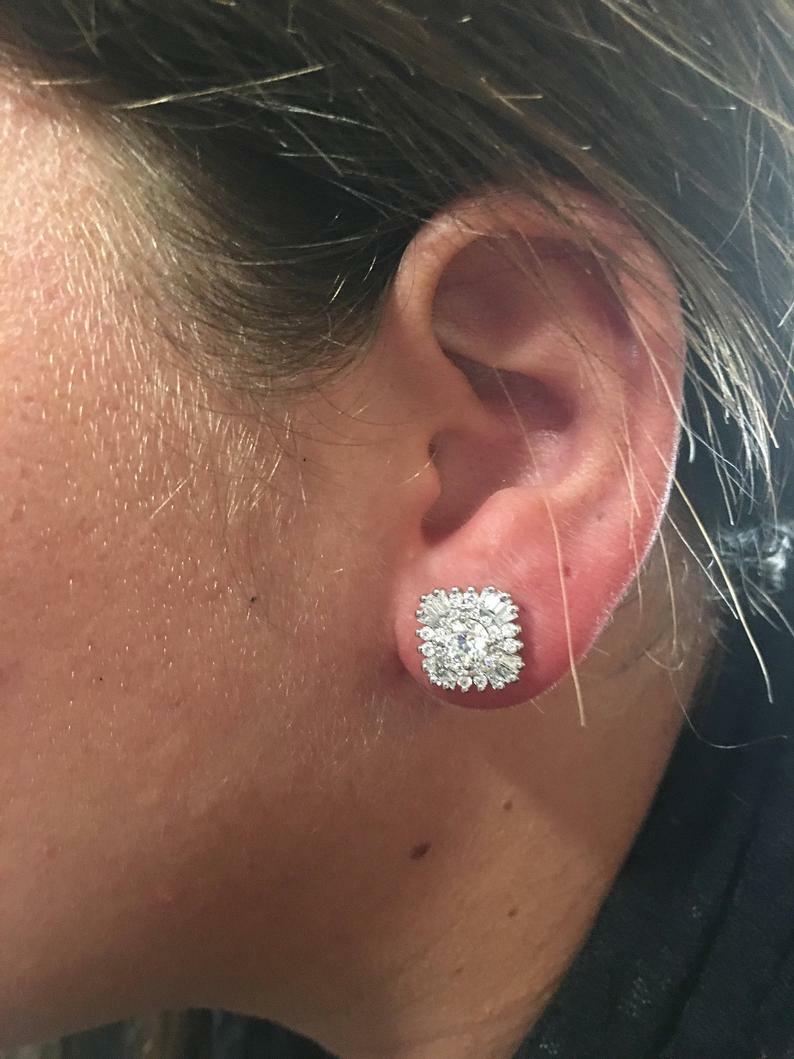 2.5ct Lab-Created Moissanite Ballerina Cocktail Halo Stud Earring Gold Plated