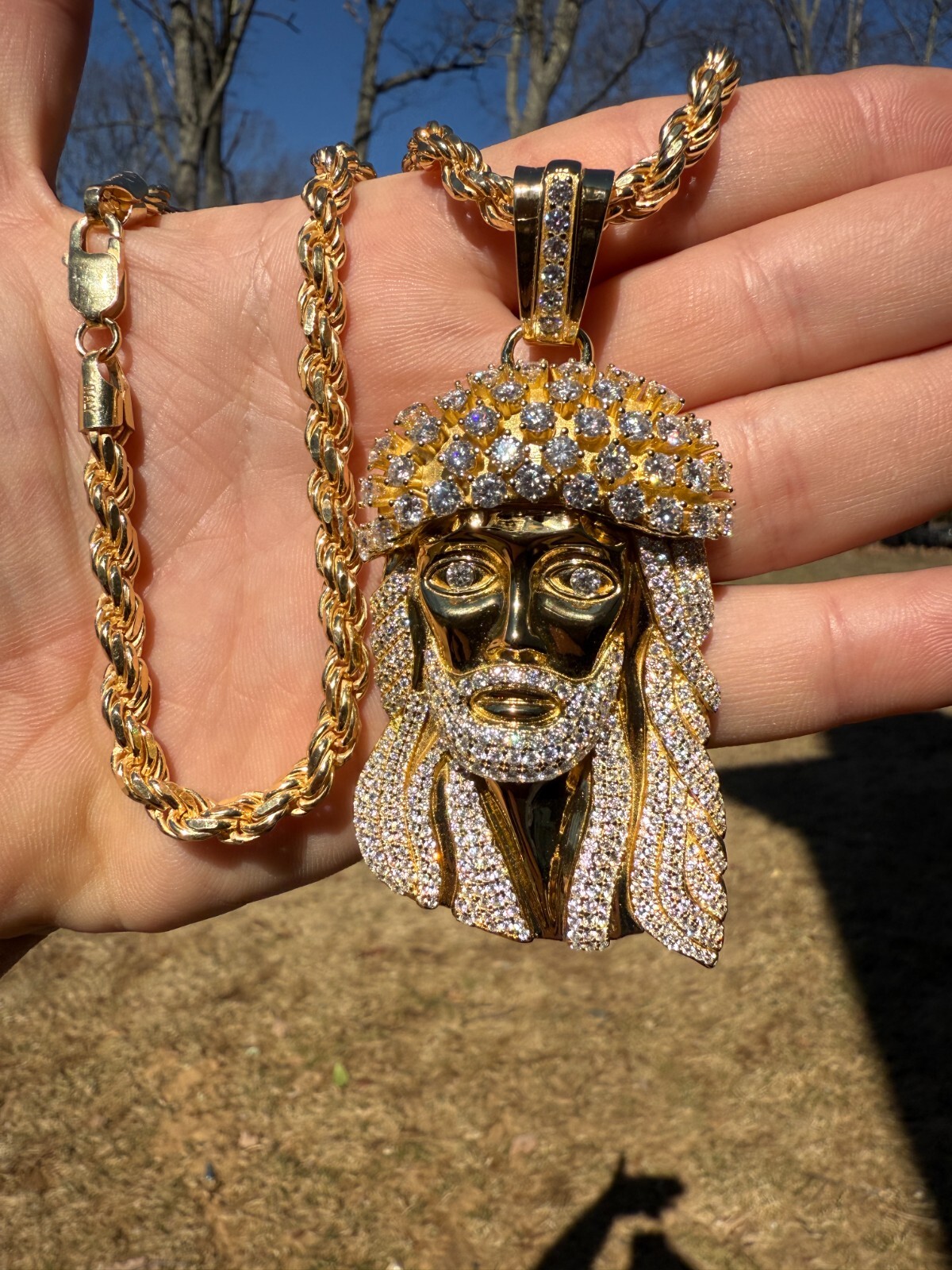 Real MOISSANITE Kufi Jesus Piece Biggie Smalls Tito Pendant 14k Gold Over Silver