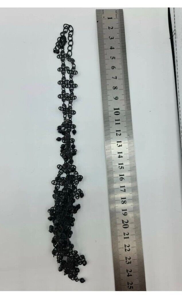 Black gothic metal bib necklace plastic bead steampunk Victorian vampire 24cm