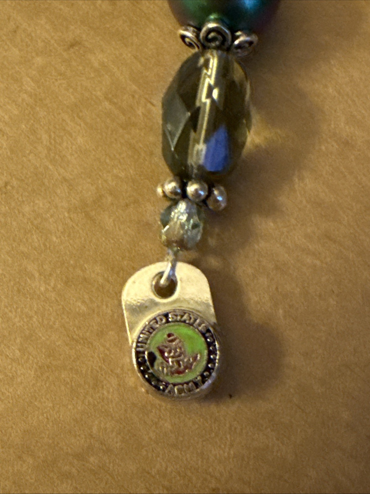 US Army Logo Green Silver Tone Earrings And Necklace Set 18”