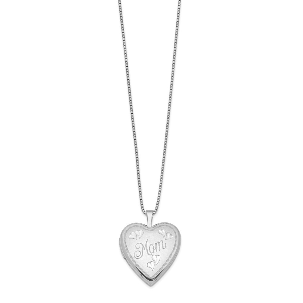 Sterling Silver Rhodium-plated 20mm Mom Heart Pendant Locket Necklace 18″