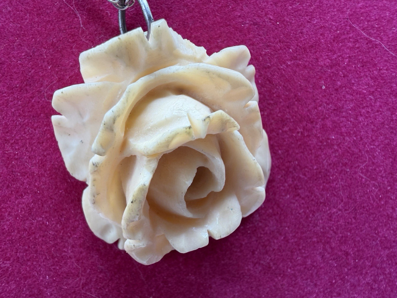 Vintage Chinese Export Carved Bovine Bone Rose Necklace and Drop Earring Set