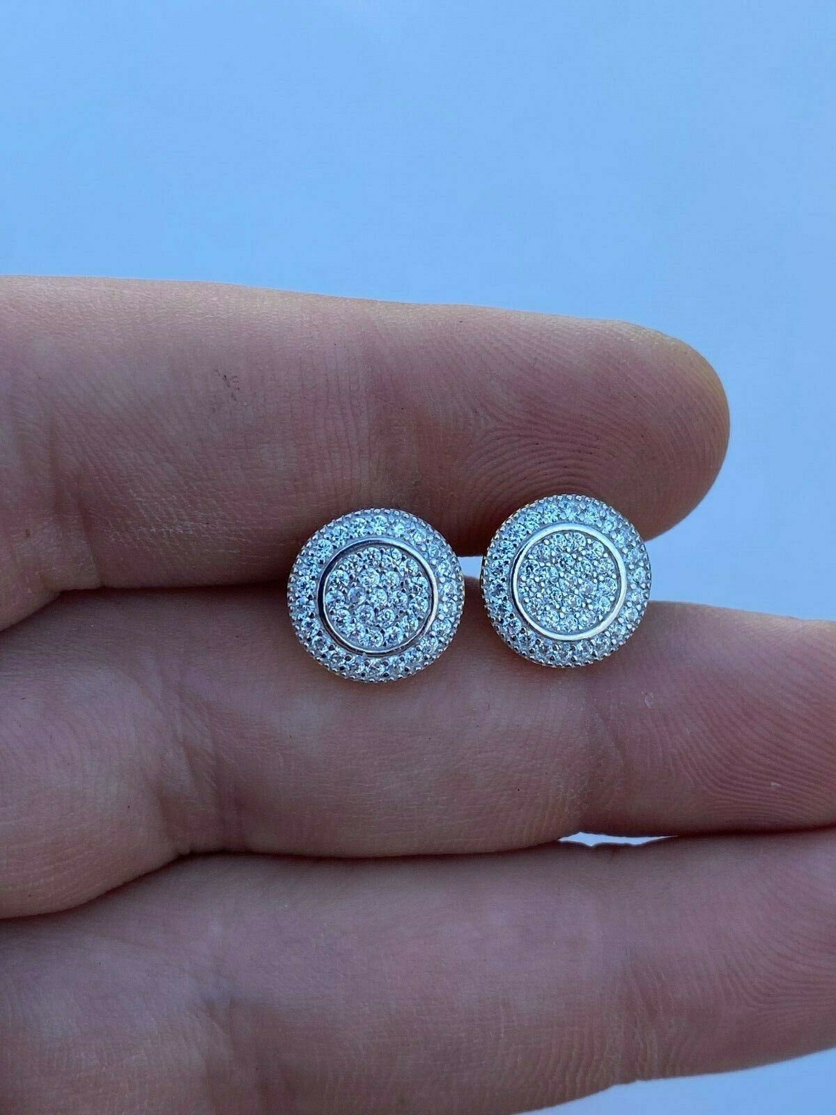 Real 925 Silver Iced Moissanite Hip Hop Men’s Earrings Big Studs 14k Gold Plated