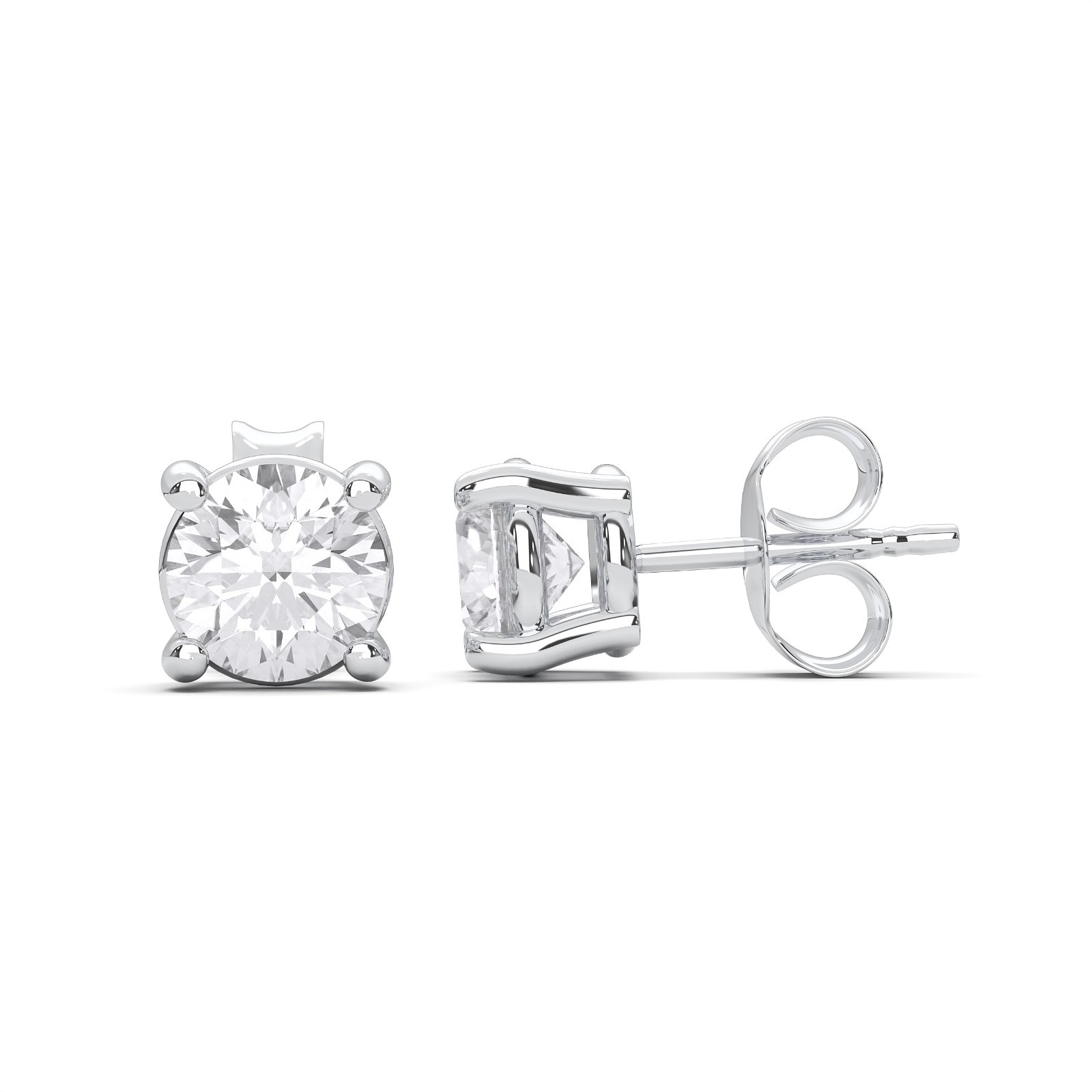 1.00 Ct to 4.00 Ct Round Shape Moissanite Stone Push Back Stud Earring in Silver