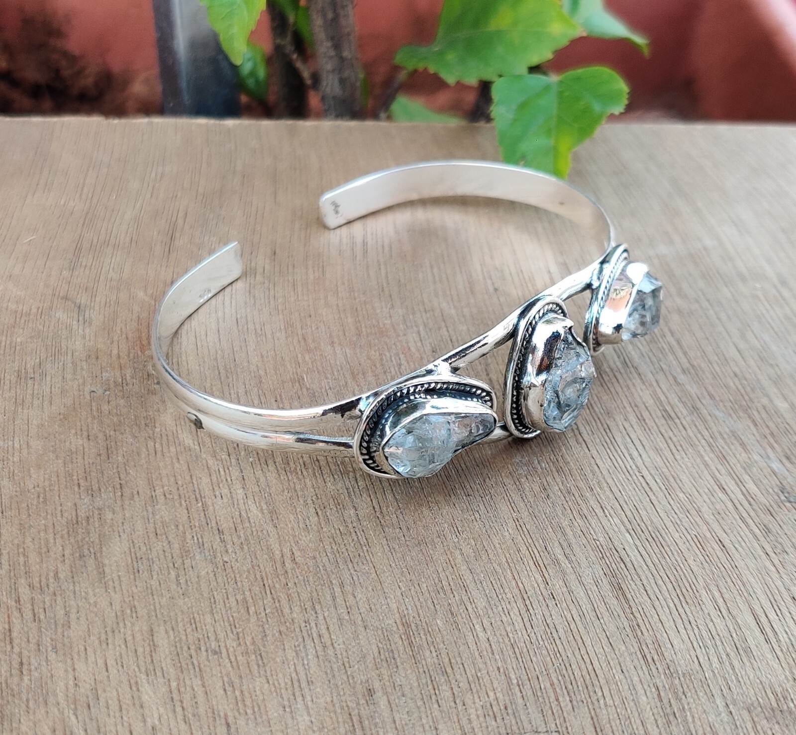 Herkimer Diamond Bangle 925 Sterling Silver Handmade Design Jewelry PG136