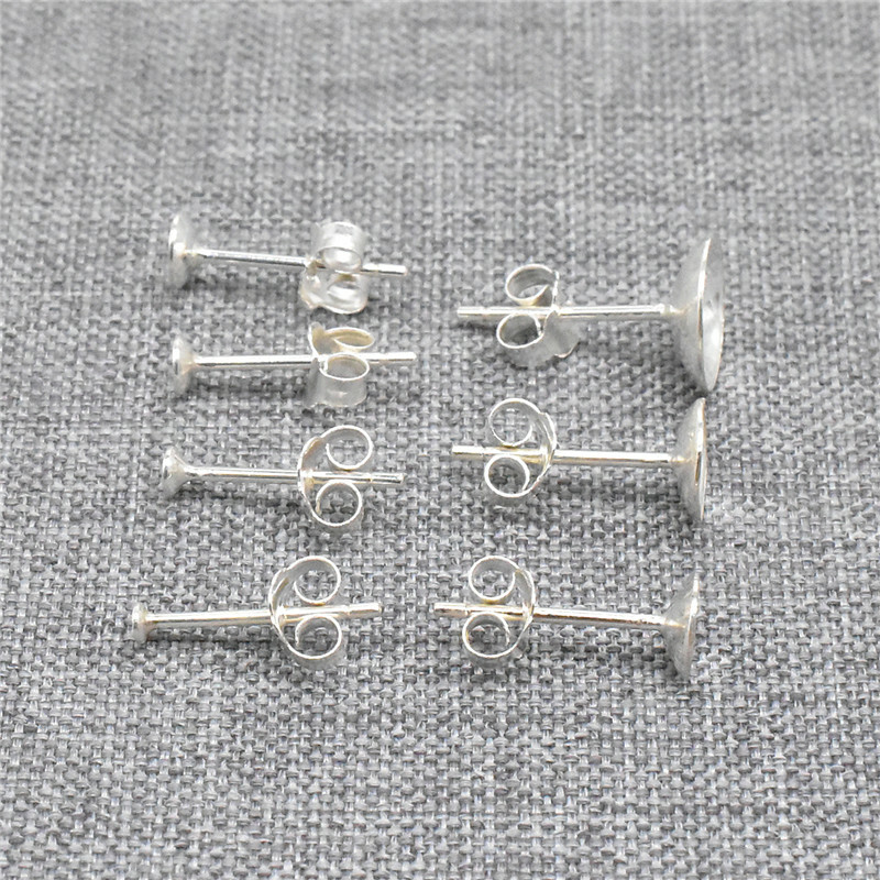 10 Pairs 925 Sterling Silver Round Bezel Cup Ear Posts Concave Pad Stud Earring