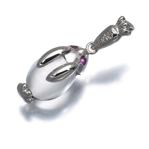 Moonstone Ruby 0.05ct Rabbit Pendant 900 Platinum