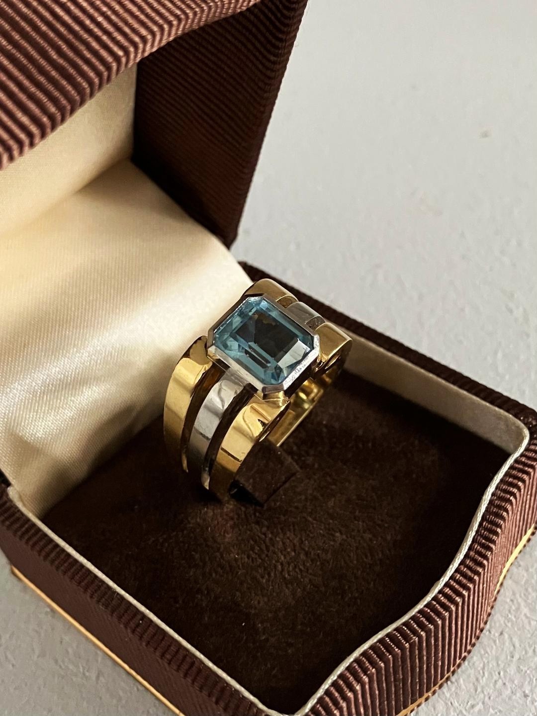 Heavy 18k Gold & Palladium Aquamarine Ring 22g Mens Womens