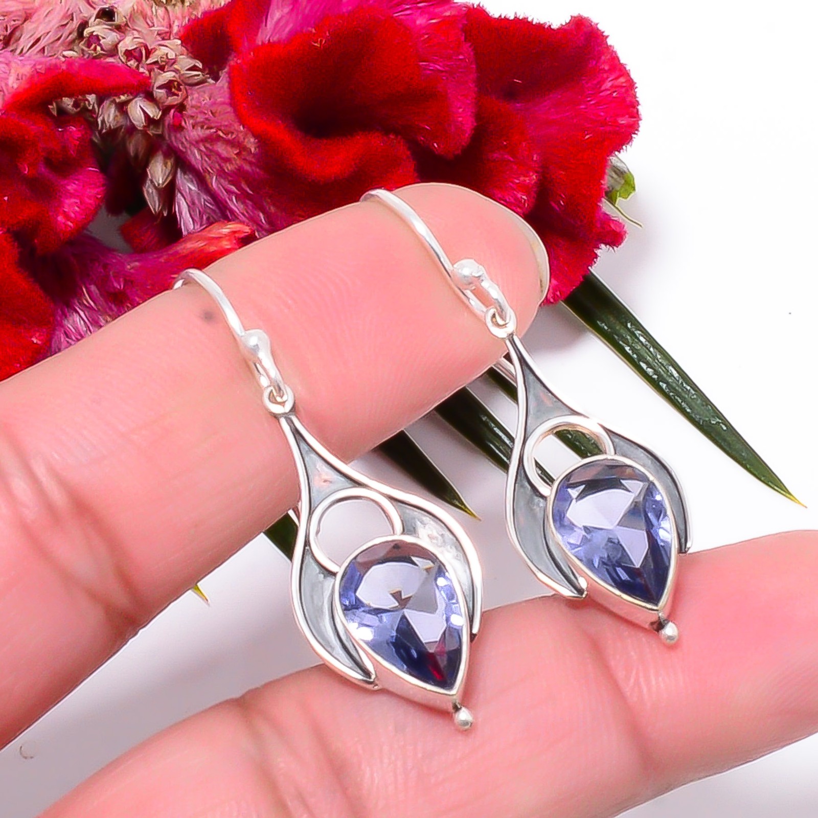 Iolite Oxidised Designer Handmade 925 Sterling Silver Earring 1.72″ Sku15