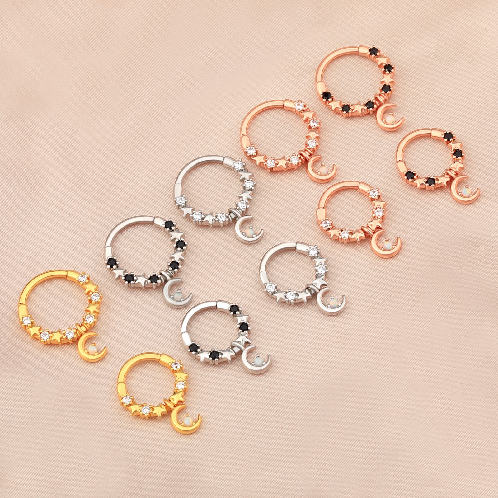 Zircon Opal Cartilage Hoop Earrings Septum Clicker Stainless 16G Piercing