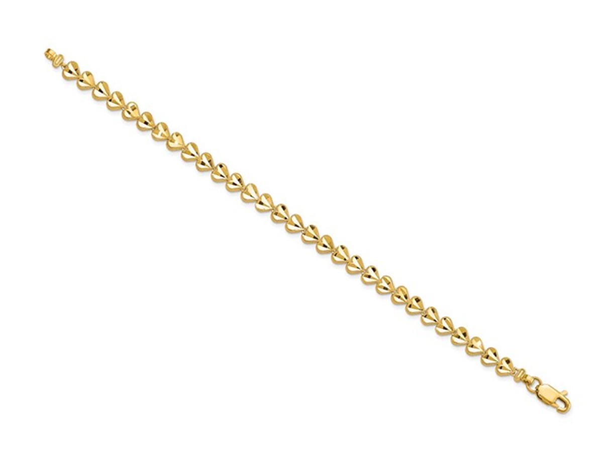 10K Yellow Gold Heart Link Bracelet (7 inches)