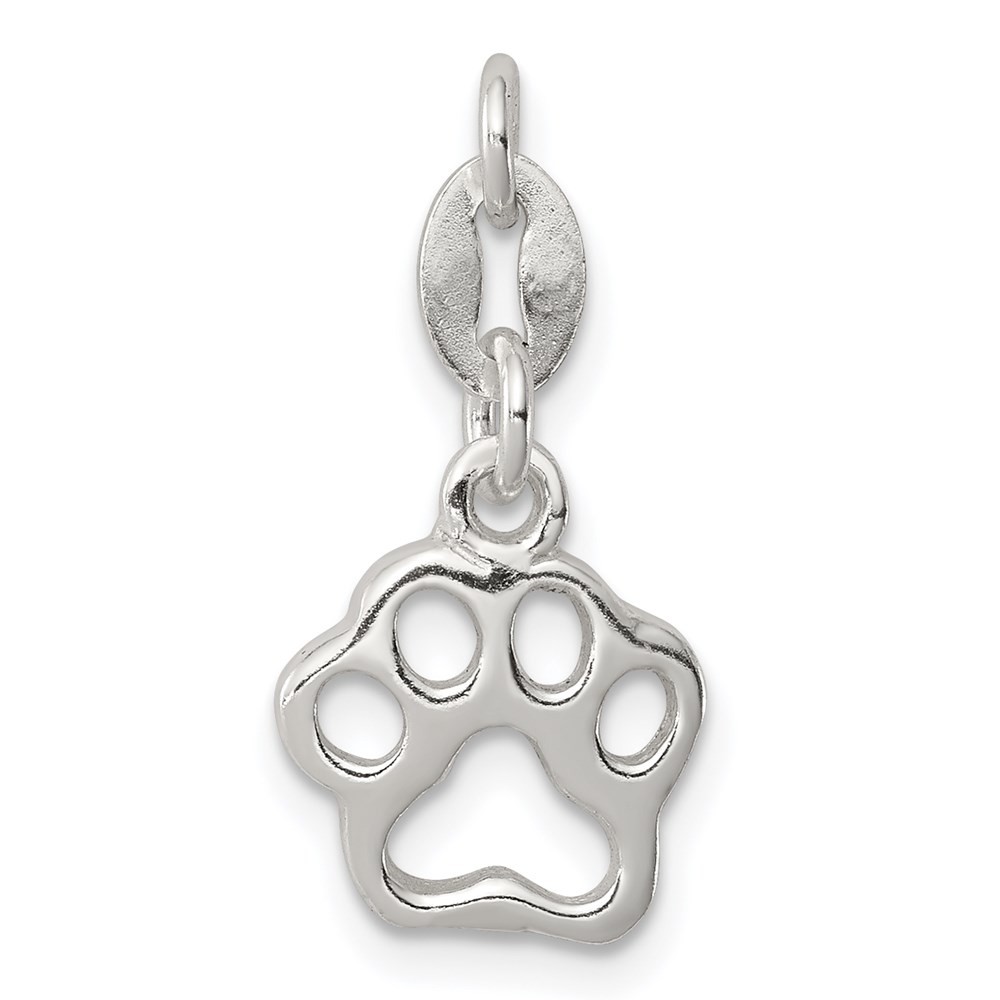 Sterling Silver Polished Paw Print Charm Necklace Womens