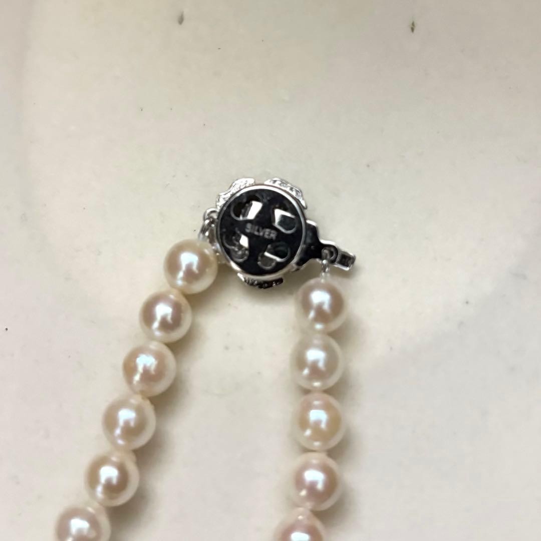 AKOYA PEARL NECKLACE 6.5 7.0MM REAL PEARL WHITE HIGH LUSTER SILVER CLASP JAPAN