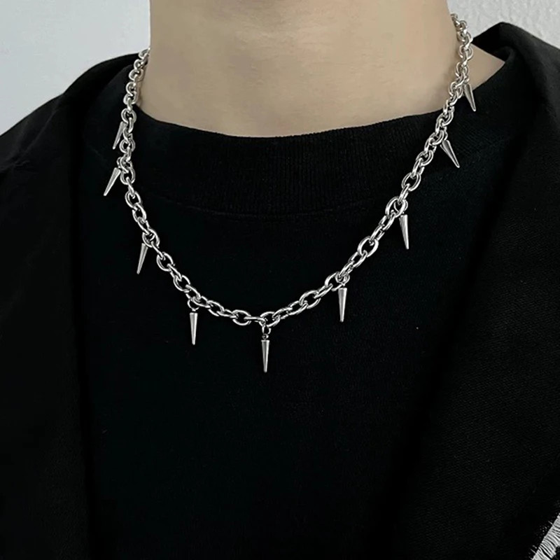 Stainless Steel Punk Aesthetic Stud Necklace Men Choker Cool Hip Hop Women