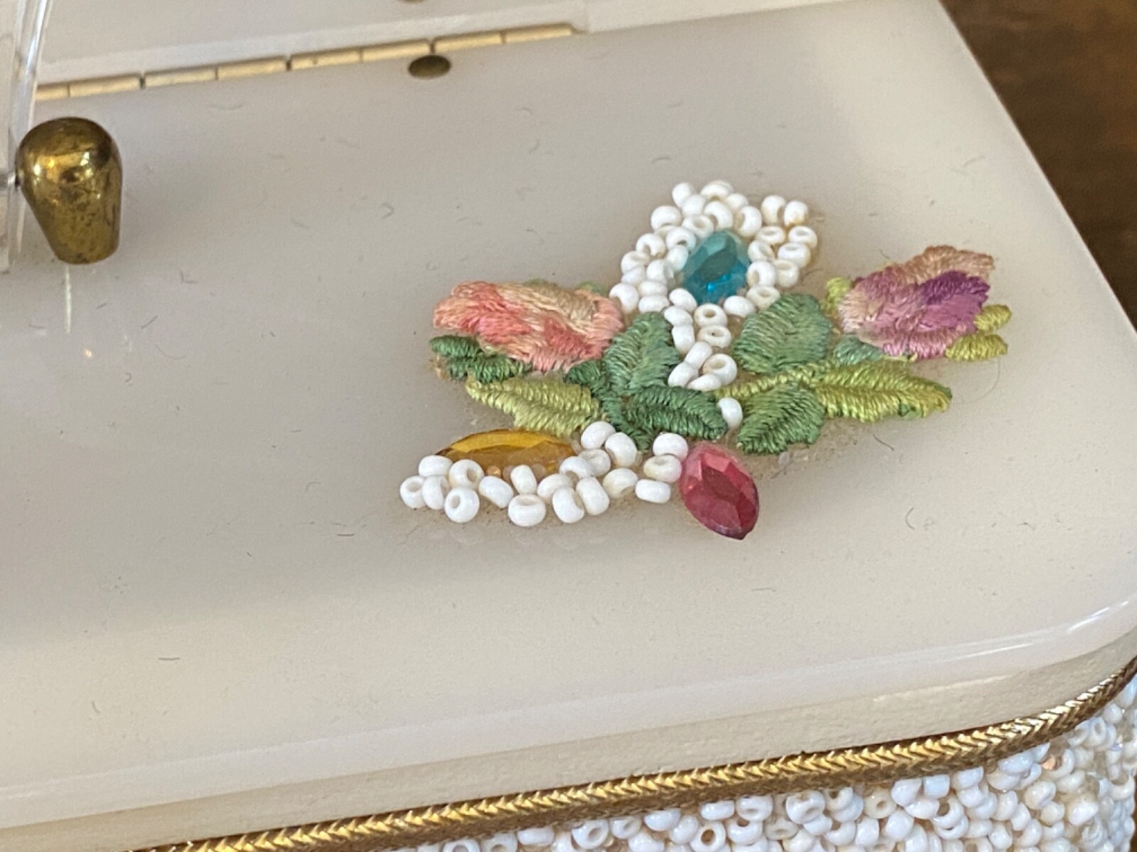 Vintage 50’s Midas of Miami Beaded Acrylic Lucite Purse Handbag Box